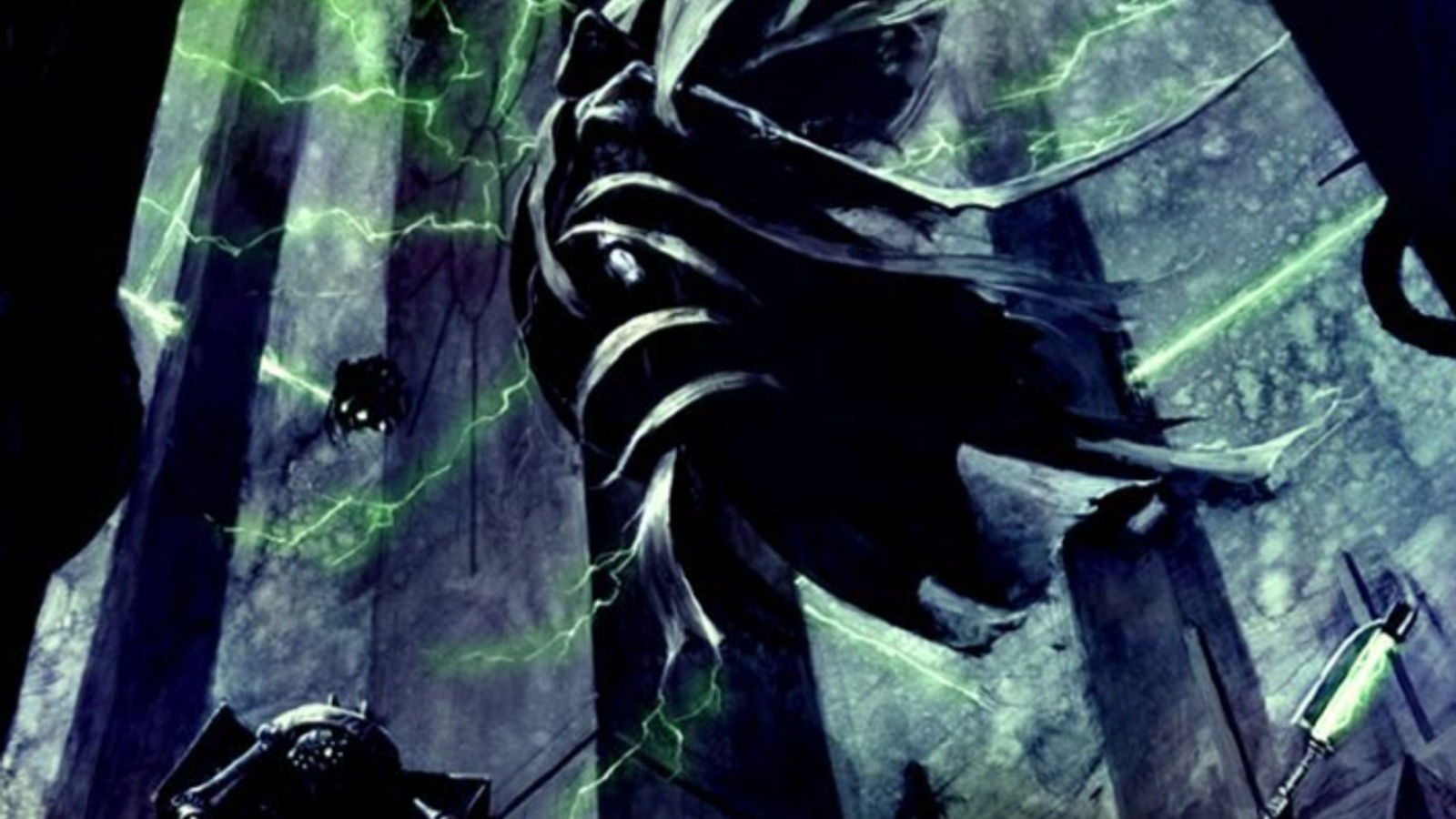 Close-up view of the Nightbringer’s energy scythe glowing with dark energy