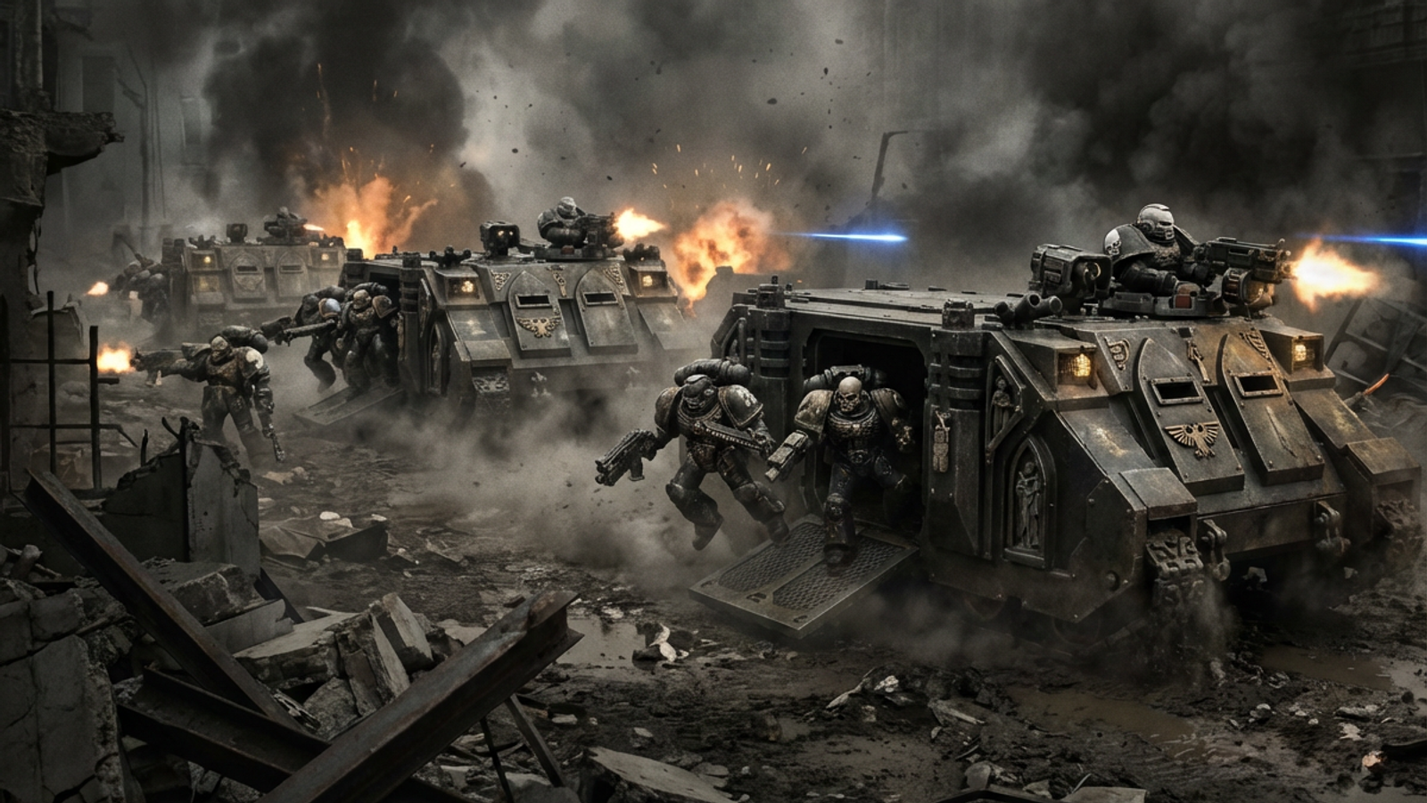 Burning Land Raider making final charge